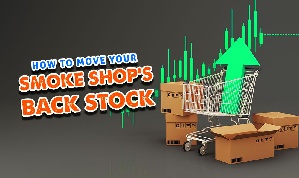 Shopping cart with boxes and arrow point up with text 