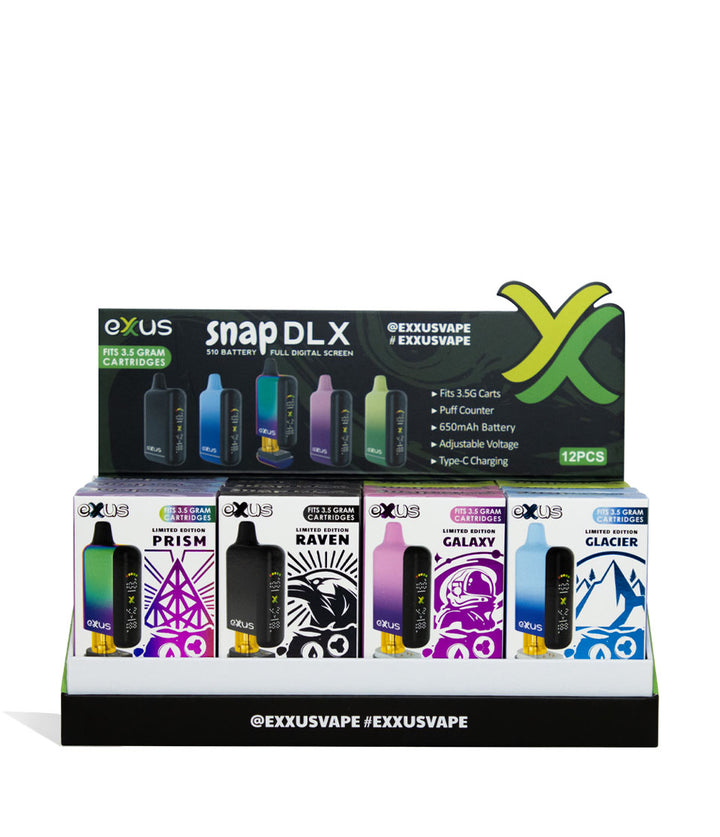 Exxus Vape Snap DLX 510 Voltage Battery 12pk front with insert card on white background