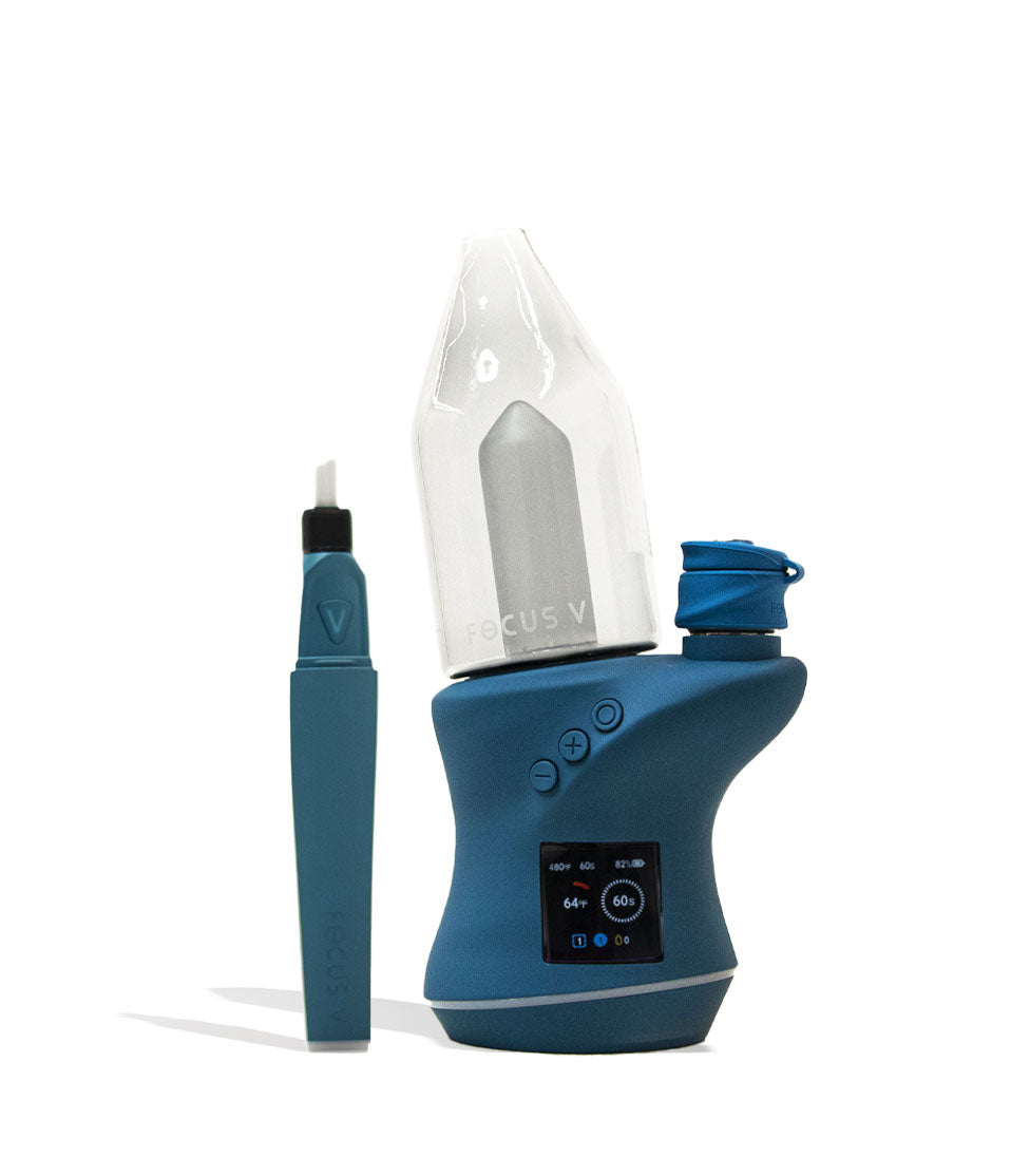 Midnight Blue Focus V Carta 2 Electronic Dab Rig and Saber Hot Knife Deluxe Kit Front View on White Background