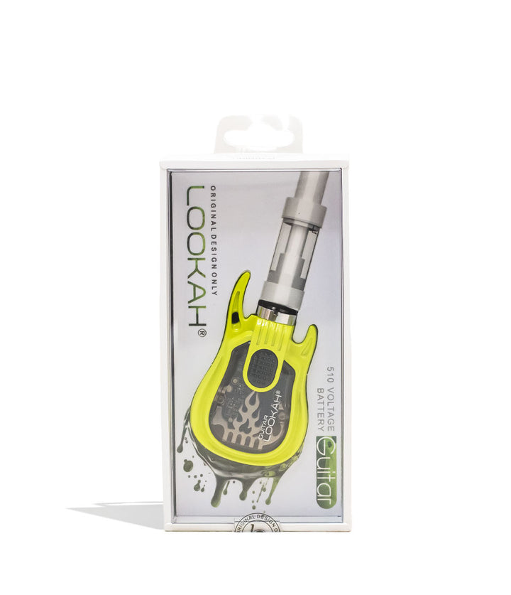 Neon Green Lookah Guitar 510 Voltage Battery Packaging Front View on White Background