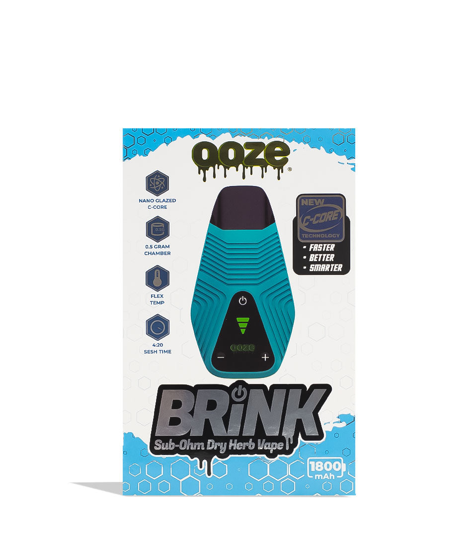 Sapphire Blue Ooze Brink Dry Herb Vaporizer Packaging Front View on White Background