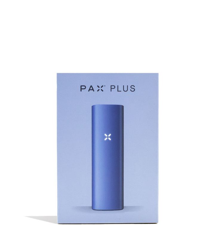 Periwinkle PAX Plus Dry Herb Vaporizer Starter Kit Packaging Front View on White Background
