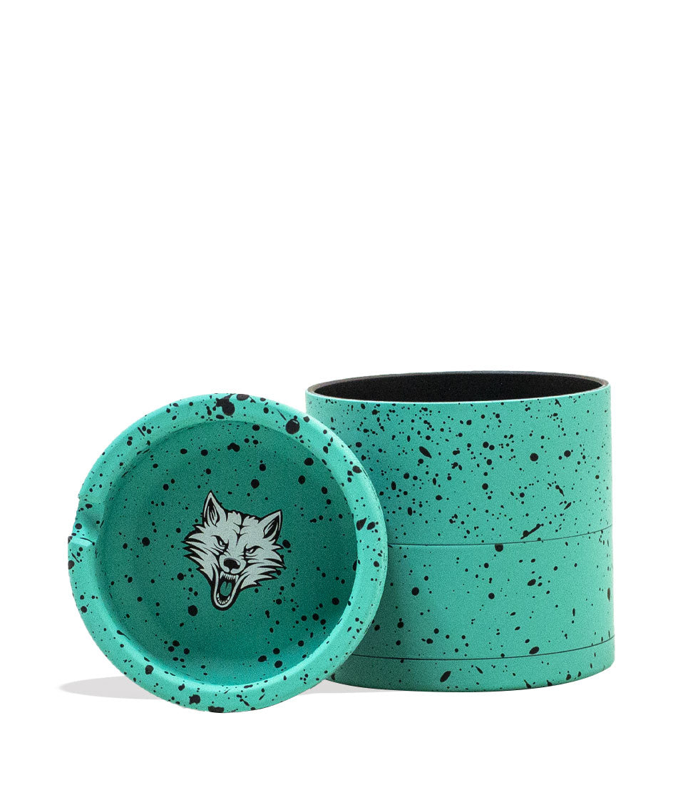 Teal Black Spatter Wulf Mods 4pc 65mm Bevel Grinder 6pk Single Front View on White Background