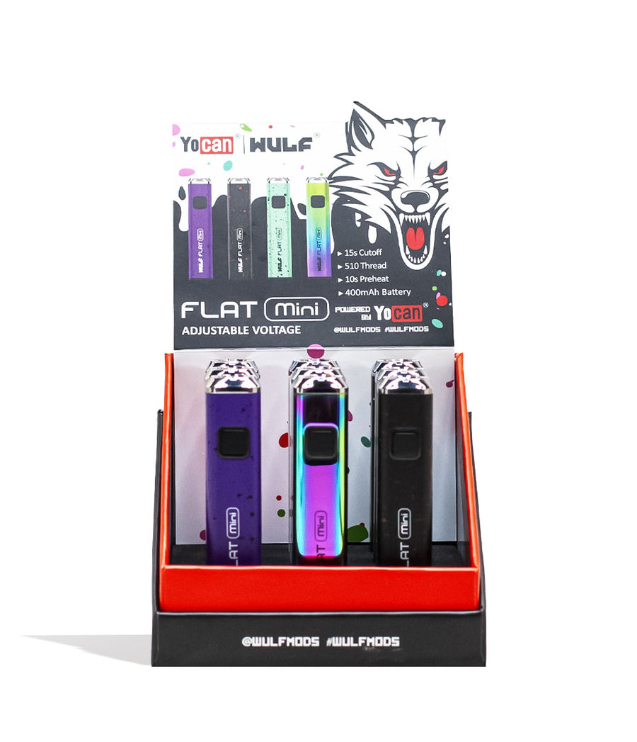 Wulf Mods Flat Mini Cartridge Vaporizer 9pk With Insert Card Front View on White Background