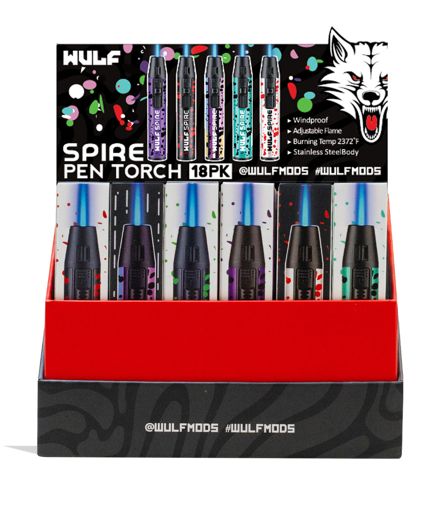 Wulf Mods Spire Pen Torch 18pk front open with insert card on white background