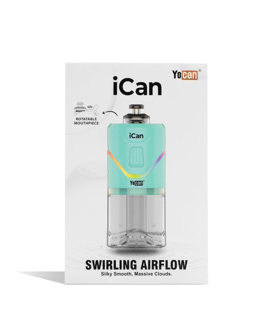 Teal packaging Yocan iCan E-Rig Vaporizer on white background